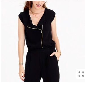 J Crew Black Asymmetrical Zip Jumpsuit. Size 0